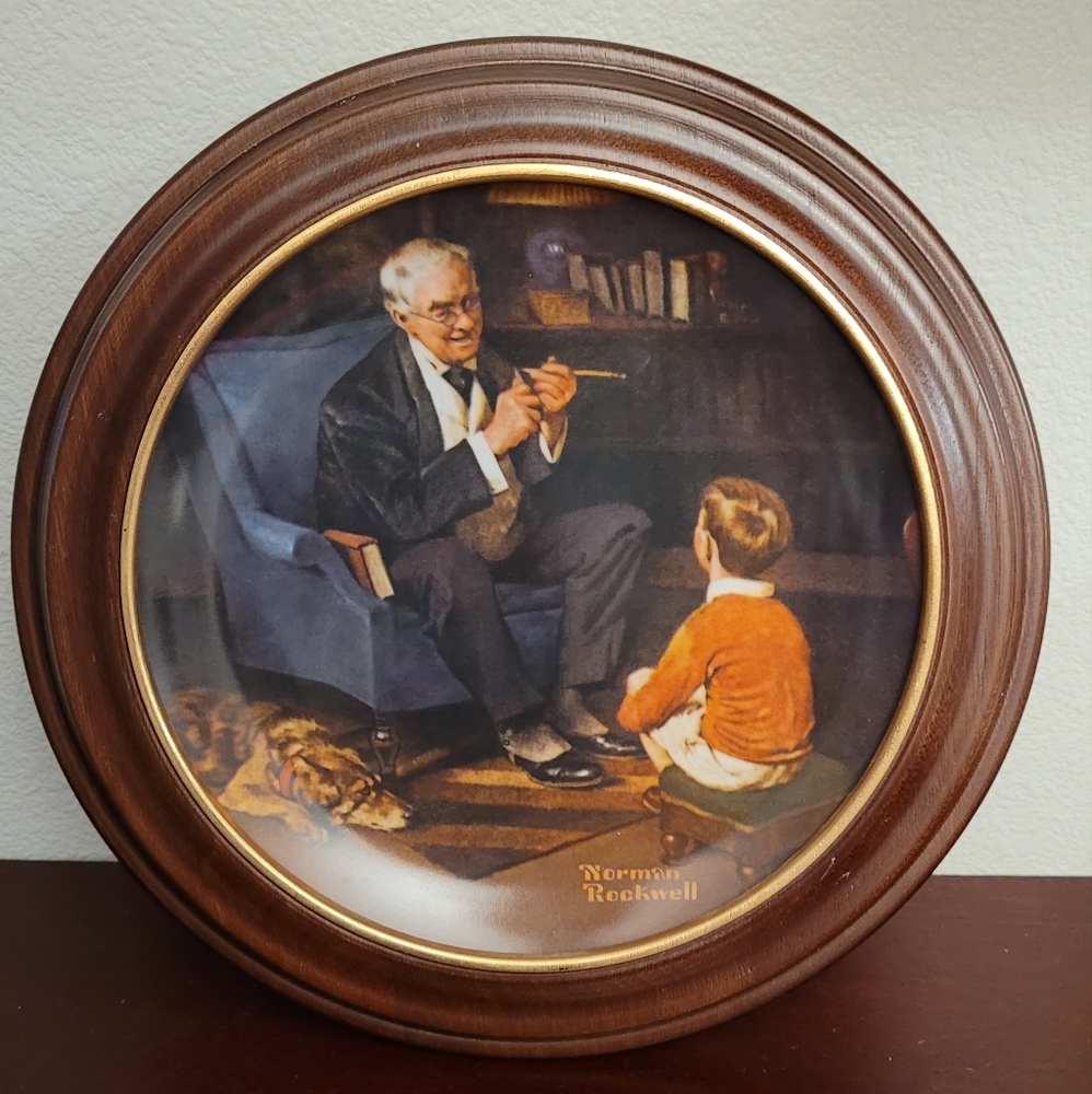 Norman Rockwell 1982 The Tycoon Collector Plate with Wood Frame